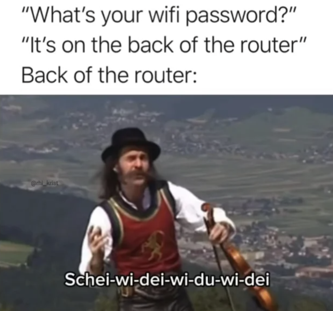 backpacking - "What's your wifi password?" "It's on the back of the router" Back of the router krist Scheiwideiwiduwidei