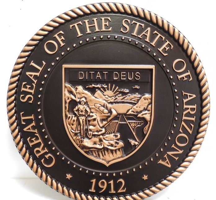 M7040 – 3-D Bronze-Coated Carved HDU Wall Plaque  of the Great Seal of the State of Arizona