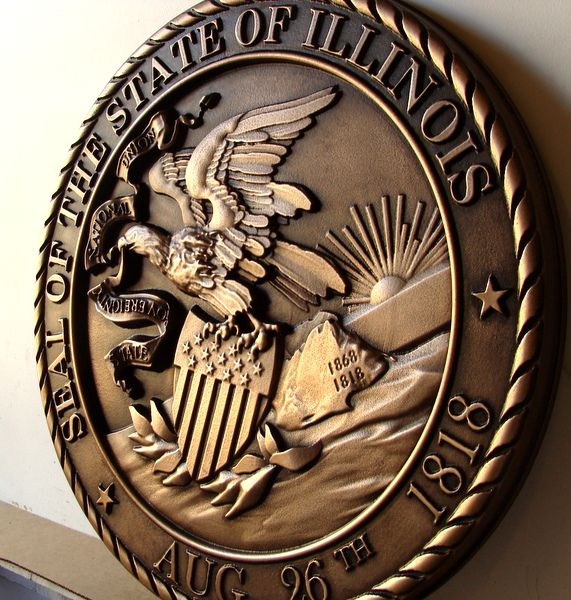 M7012 - Bronze Wall Plaque of the Seal of the State of Illinois, Right Side View 