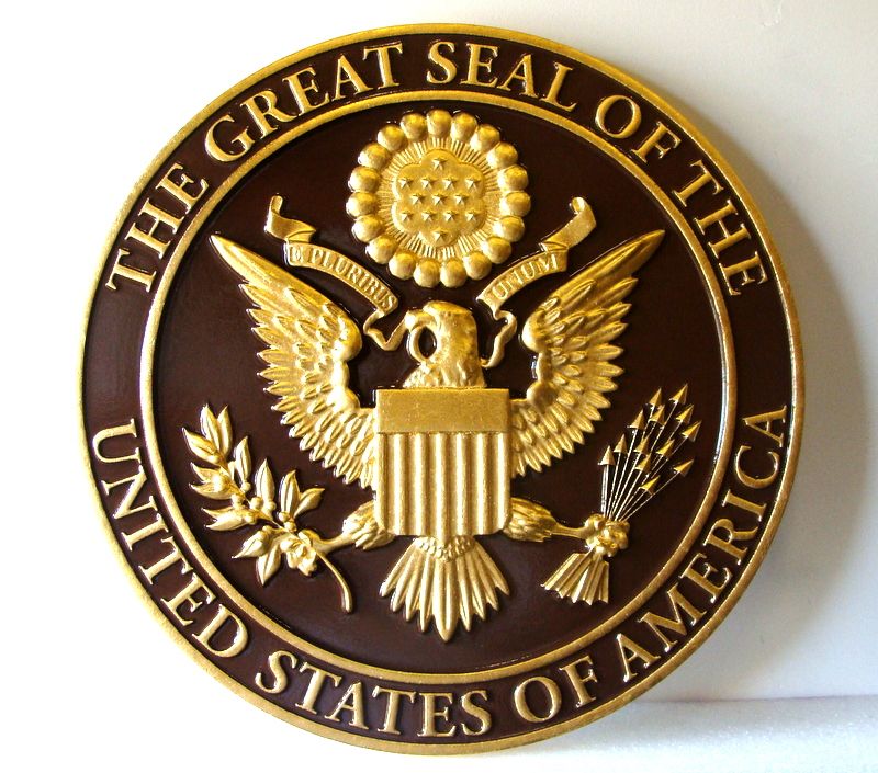 M7330 - 24K Gold-Leaf Gilded Eagle on Bronze Background Wall Plaque for the Great Seal of the USA