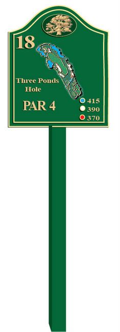 E14344 - Golf Course Tee Sign with Carved Oak and Hole Layout