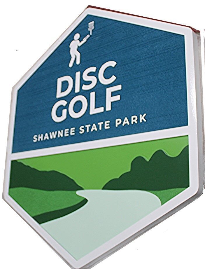 E14856 - Carved and Sandblasted Sign for "Disc Golf Shawnee State Park"