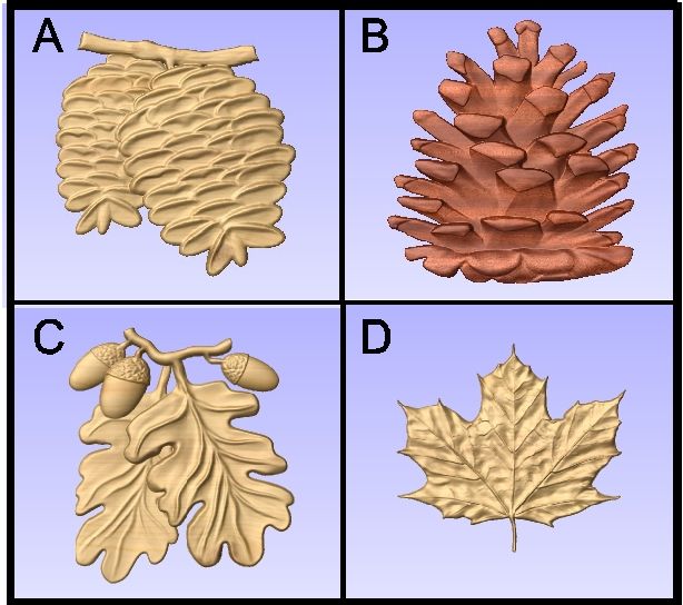 E14914 - Carved Wood Leaves and Cones for Golf Course Signs