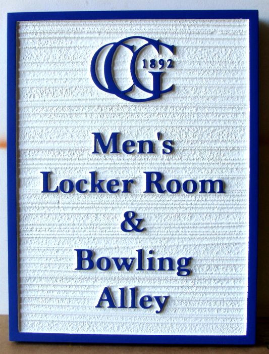 E14222 - Carved and Sandblasted HDU Sign for Country Club Men's Locker Room & Bowling Alley