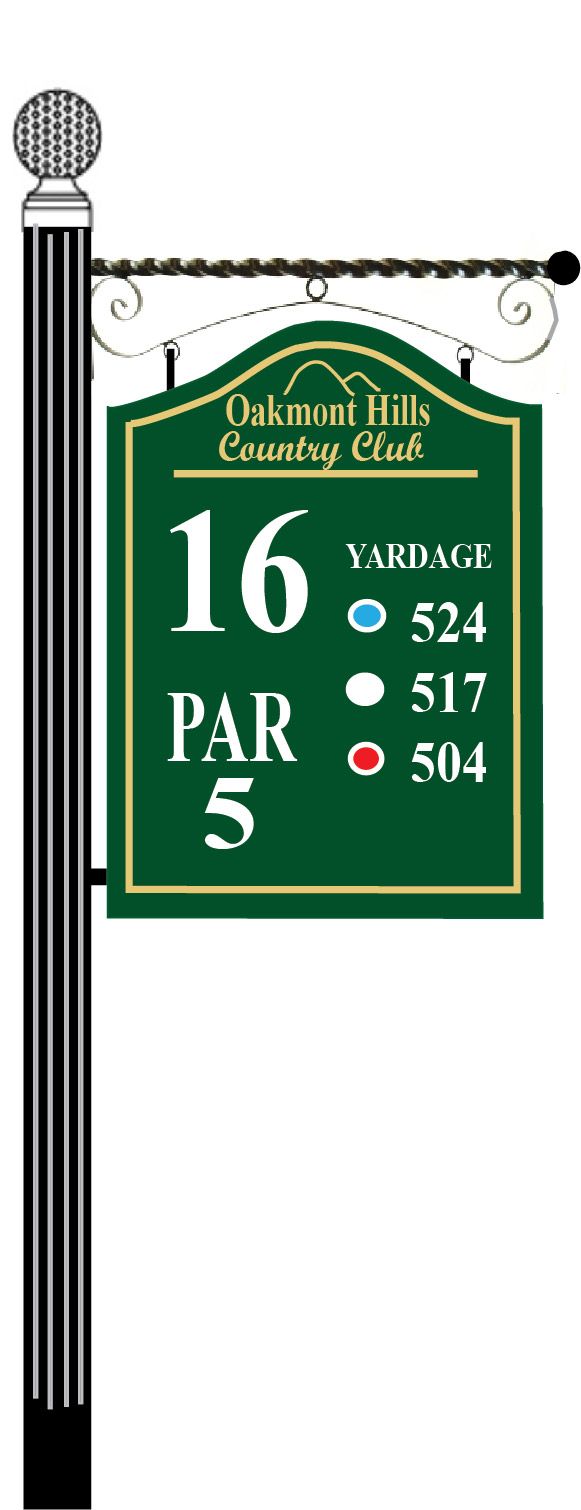 E14350 - Golf Course Tee Sign Hanging from Inverse Scroll Bar 