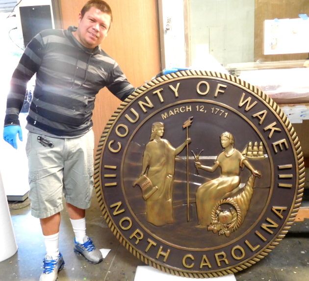 M7501 - Bronze-Coated 3D Carved HDI Plaque with North Carolina Seal