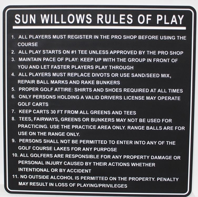 E14505 - Carved Sign for "Sun Willows Rules of Play"