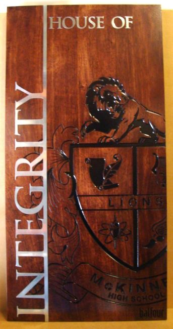 M7561 - Stained Cedar Wood wall Plaque with Overlaid Aluminum Text, for High School