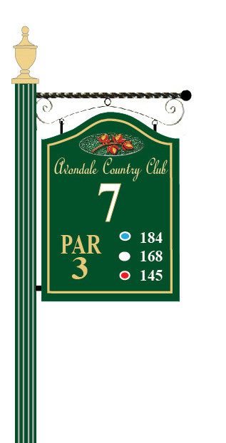 E14343 - Wooden Golf Tee Sign Hanging from A Scroll Bracket