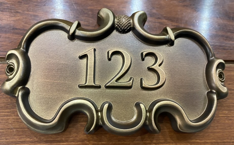 E14796 - Carved 3-D Bronze-plated HDU Address Number Sign with a Golf Ball as Artwork 