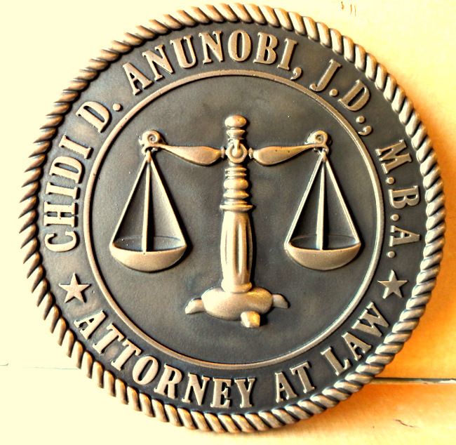 M7150 - Brass Wall Plaque for a law Office, with Scales of Justice