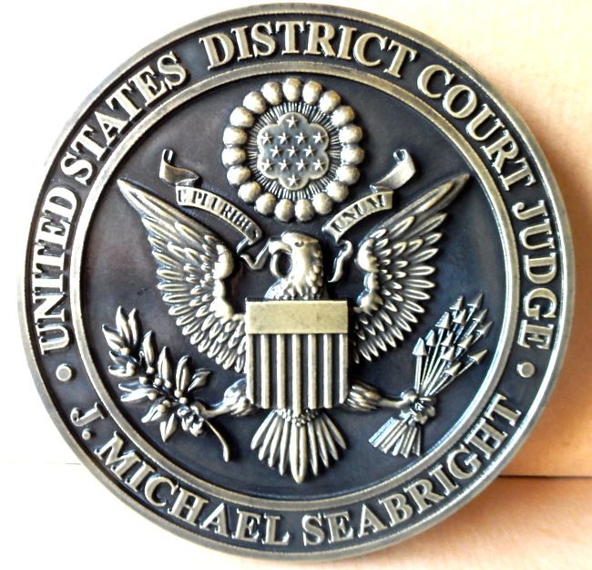 M7256 - Carved Nickel-Silver Coated Wall Plaque for the US District Court 