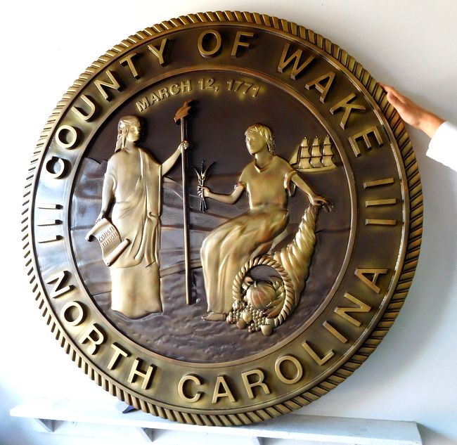 M7502 - Bronze  Wall Plaque for Wake, County with Great Seal of North Carolina