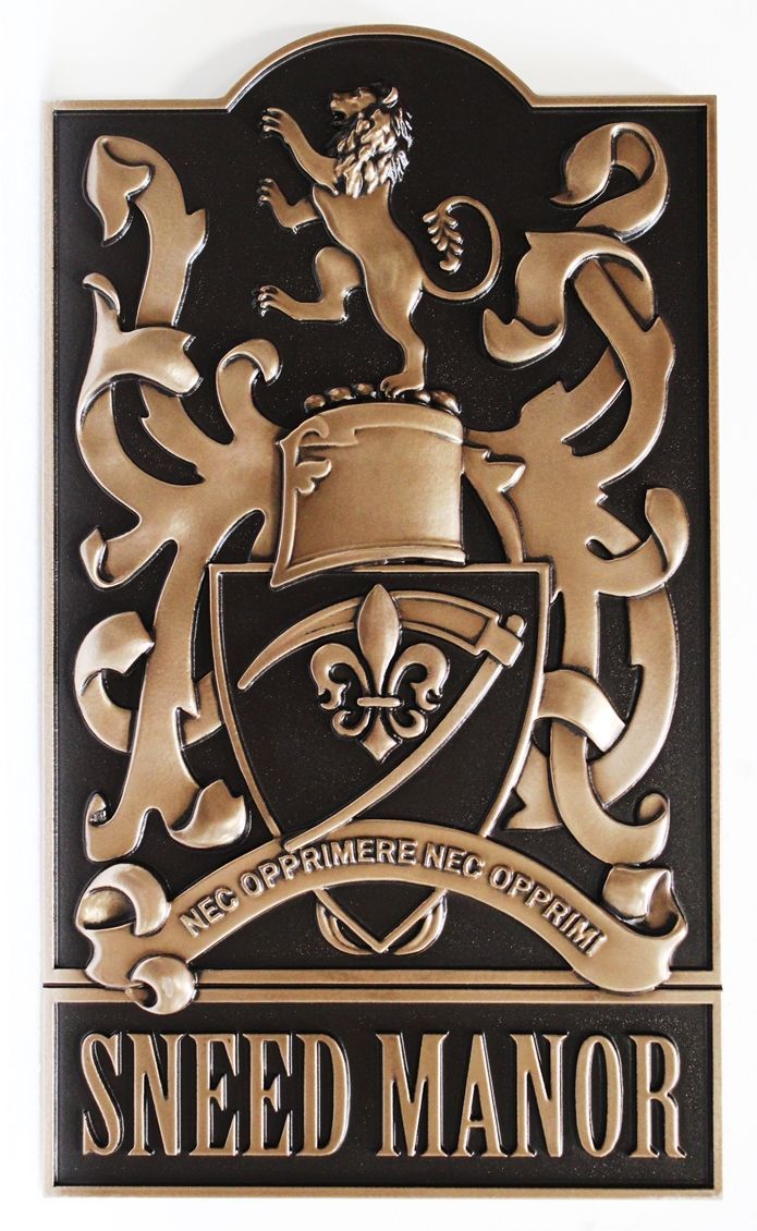 M7074 - 3-D Bronze-plated Plaque of a Family Coat-of-Arms for the Sneed Manor