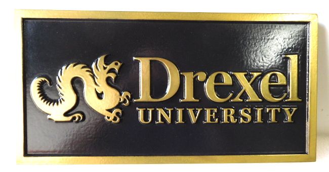 M7168 -  Carved 2.5D  Brass Wall Plaque for Drexel University.