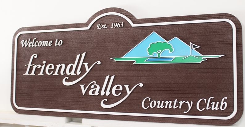 E14016 - Carved and Sandblasted Sign for "Friendly Valley Country Club"