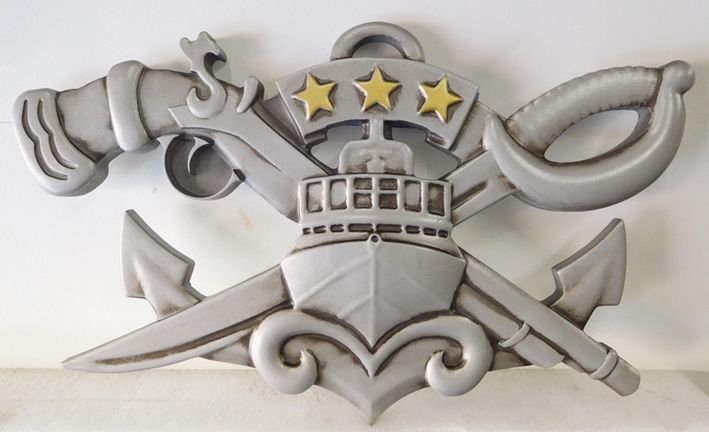 M7461  - Metallic Silver Painted Wall Plaque of Navy Emblem