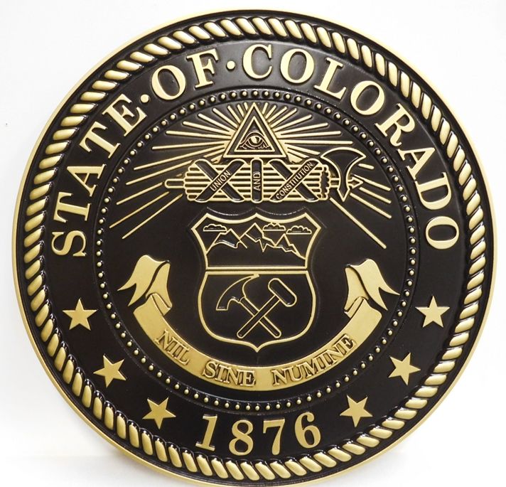 M7141 - 3D Polished Brass Wall Plaque for the Great Seal of a Western State