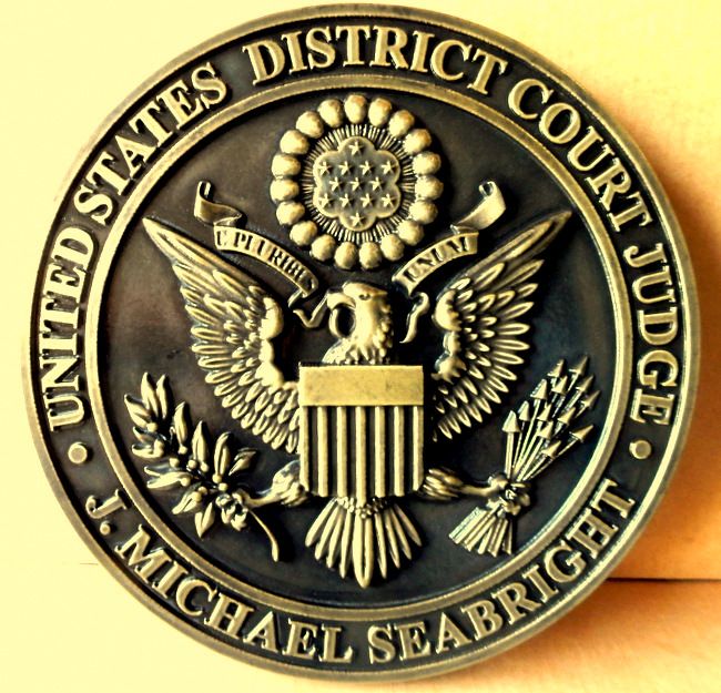 M7152 - Brass Wall Plaque for US District Court Judge with US Great Seal