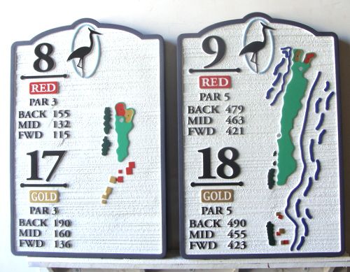 E14415A  - Carved HDU Tee Signs with Maps and Yardage