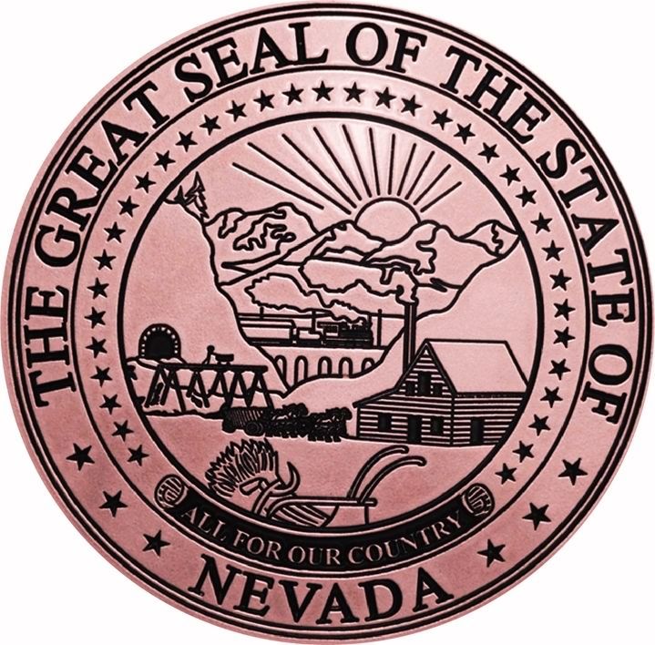 M7220 - Engraved Copper-plated  High-Density-Urethane (HDU) Wall Plaque of the Great Seal of  the State of Nevada