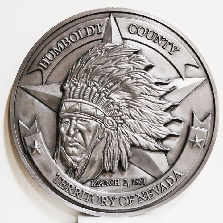 M7267 - Aluminum-plated  Carved High-Density-Urethane (HDU) Wall Plaque of the Seal of the Humboldt County, Nevada.