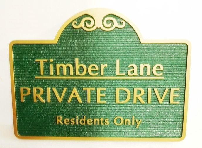 H17034 - Carved and Sandblasted Wood Grain HDU Street Name and Private Drive Sign, Timber Lane