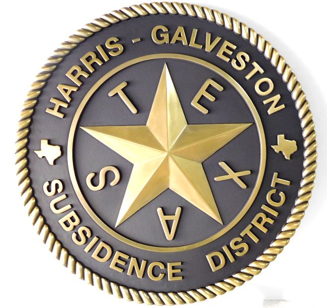 M7147- Brass 3D Wall Plaque for the Harris-Galveston Subsistence District, Texas