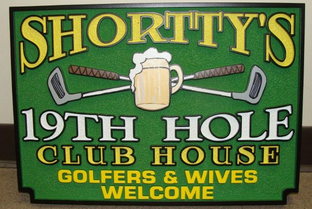 E14620 - "Shortty's" Nineteeth Hole Clubhouse Golf Sign, Carved in 2.5D Raised Outline Relief