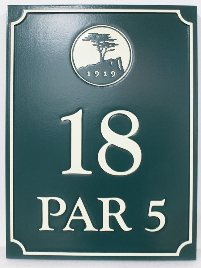 E14387 - Carved Sign for "Hole 18 Par 5"