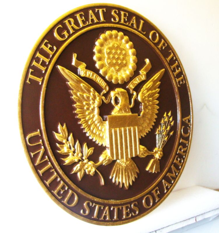 M7331- Gold-Leaf and Bronze Wall Plaque for Great Seal of the USA (side view) 