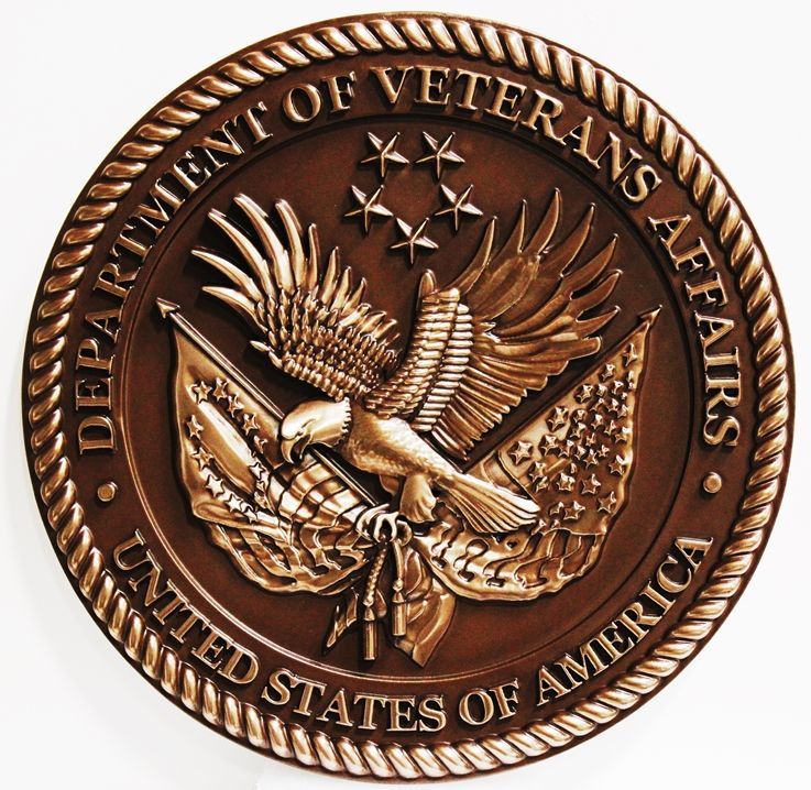 M7015 - 3-D Bronze-plated  Plaque of  the Seal of the Department of Veteran's Affairs.