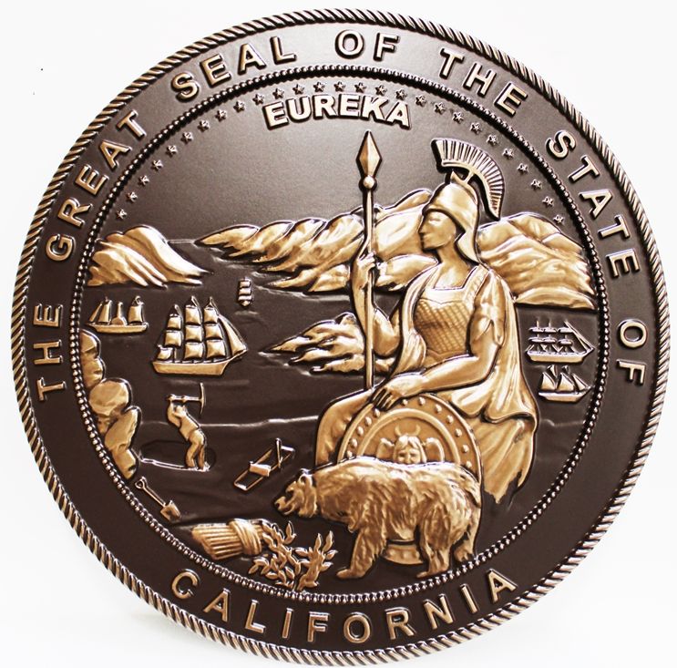  M7048 - 3-D Bronze-Coated Plaque with Dark Patina Wall Plaque for the Great  Seal of the State of California