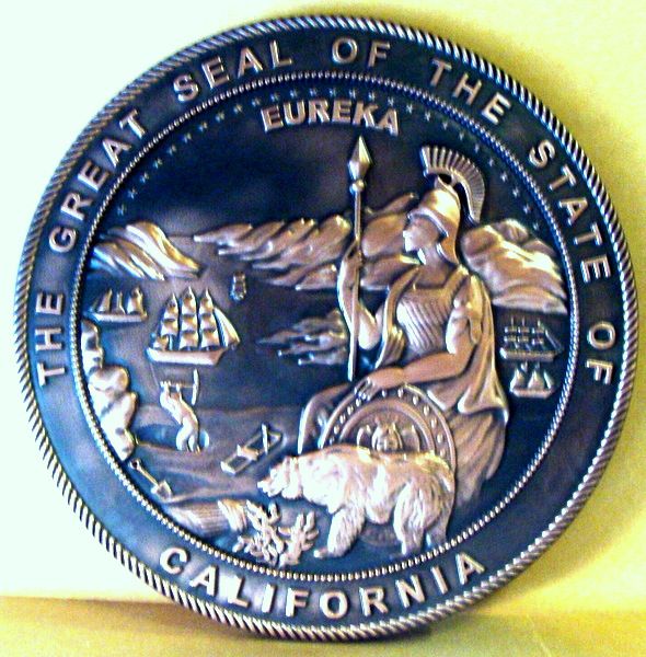 M7208 -  Carved 3D Seal of the State of California, Polished Copper with Dark Patina 