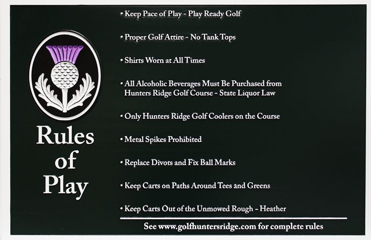 E14502 - Carved HDU Golf Course  "Rules of Play"  Sign,