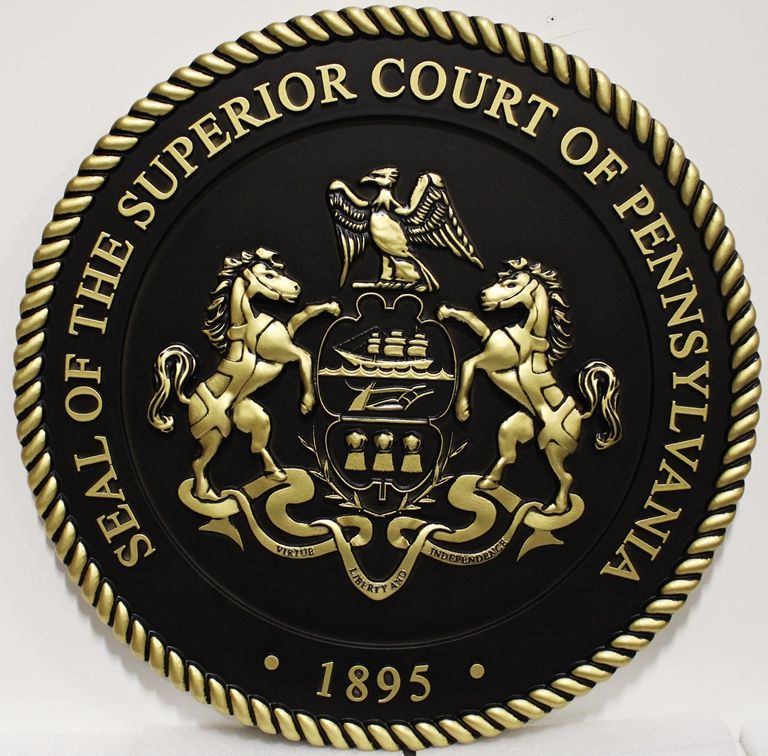 M7105 - 3-D Polished Brass Wall plaque for the Seal of the Superior Court of Pennsylvania 