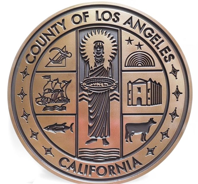 M7052 -  Engraved  Bronze-plated  Plaque of the Seal of the County of Los Angeles