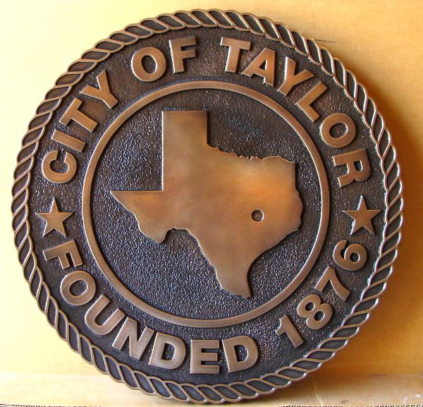 M7046 – 2.5-D Bronze-coated Carved HDU Wall Plaque for the City of Taylor, Texas 