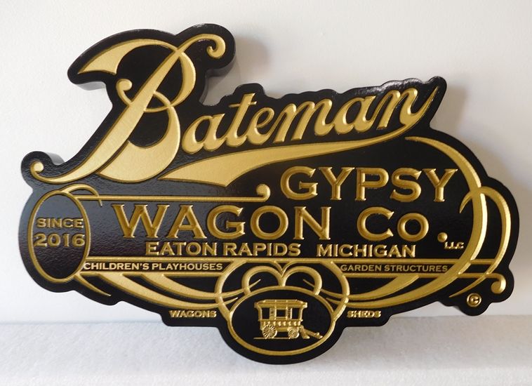 M7417 -Carved and Engraved  Sign for the Bateman Gypsy Wagon Company