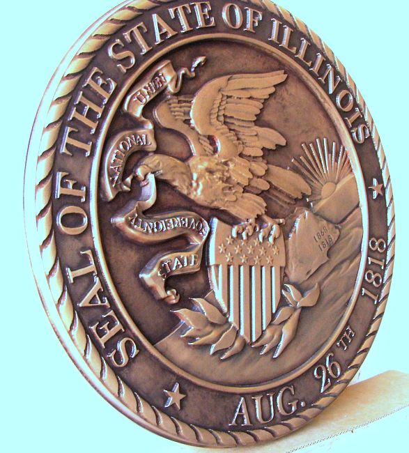 M7010 - Bronze Wall Plaque of the Seal of the State of Illinois, Left Side View 