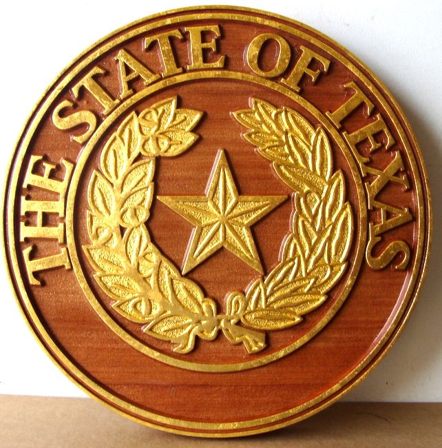 M7335 - Gold-Leafed Cedar Wall Plaque of the State of Texas Great Seal