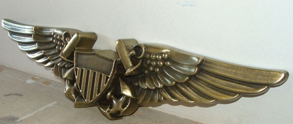 M7169- Detailed Side View of Brass Naval Aviator Badge Wall Plaque