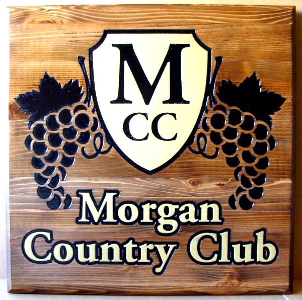 E14150 - Carved  Wooden Sign for Morgan Country Club, with Grape Clusters 