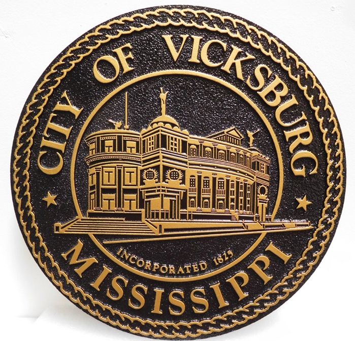 M7051 - 3-D Bronze-plated  Plaque of the Seal of the City of Vicksburg  