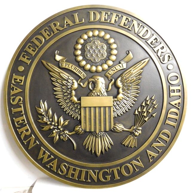 M7143 - 3D  Polished Brass Wall plaque for the Federal Defenders Club