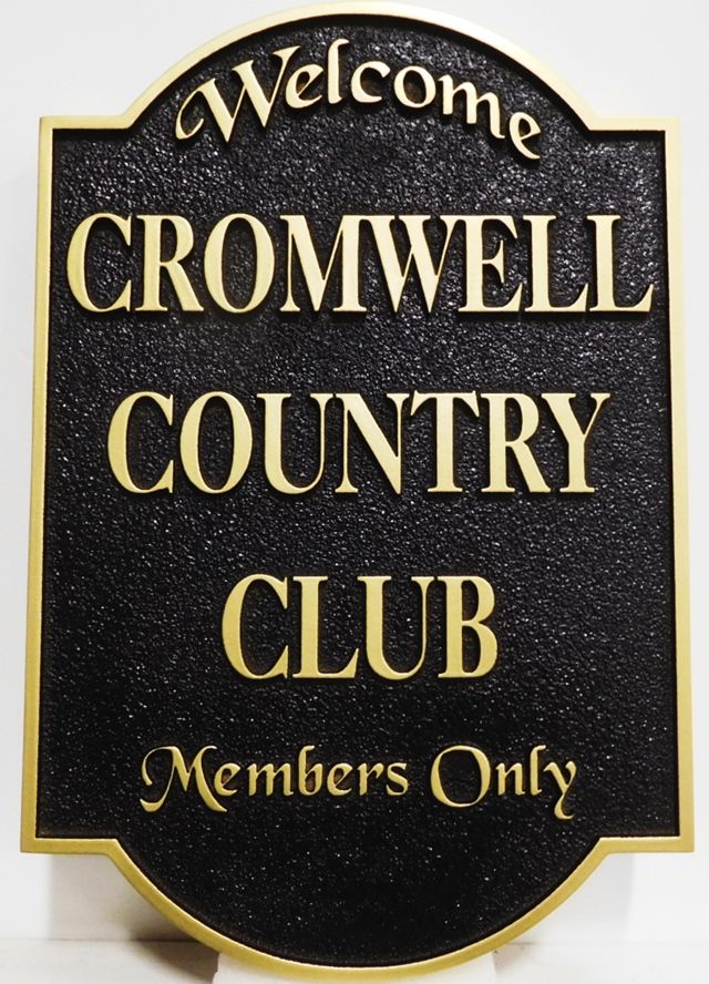 E14017 - Carved  and Sandblasted Sign for the Cromwell Country Club, 2.5-D raised Relief  Artist-Painted