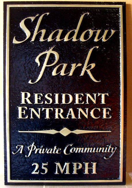 M7185 - Brass 2.5-D Community Entrance Sign, Black Background