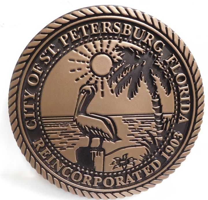 M7053 - Engraved  Bronze-plated  Plaque of the Seal of the City of St. Petersburg  