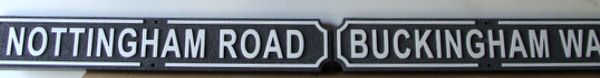 H17038 - Carved HDU  Street Name Signs, Nottingham Road and Buckingham  Way 