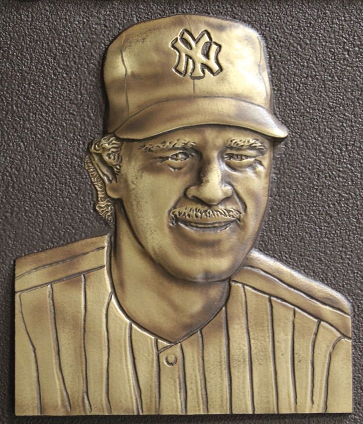 M7106 - 3-D Carved Brass Wall Plaque of a New York Yankee Baseball Player